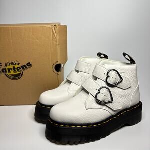 Dr. Martens Devon Heart Leather Platform Boots in White Milled Nappa